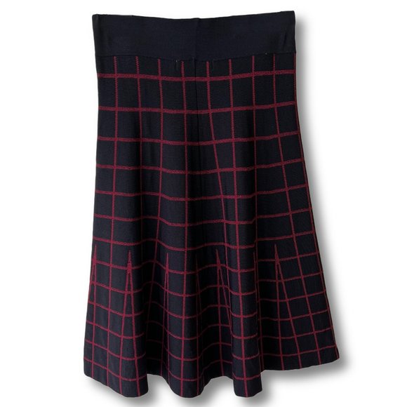 NEW Window Pane check High Waisted BLK Red Midi Skirt S - Picture 4 of 9